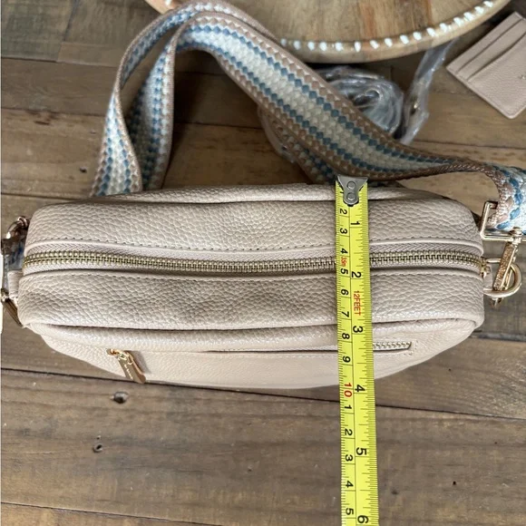Pom Pom London Original Crossbody Bag Purse Stone Beige NEW - Picture 13 of 16